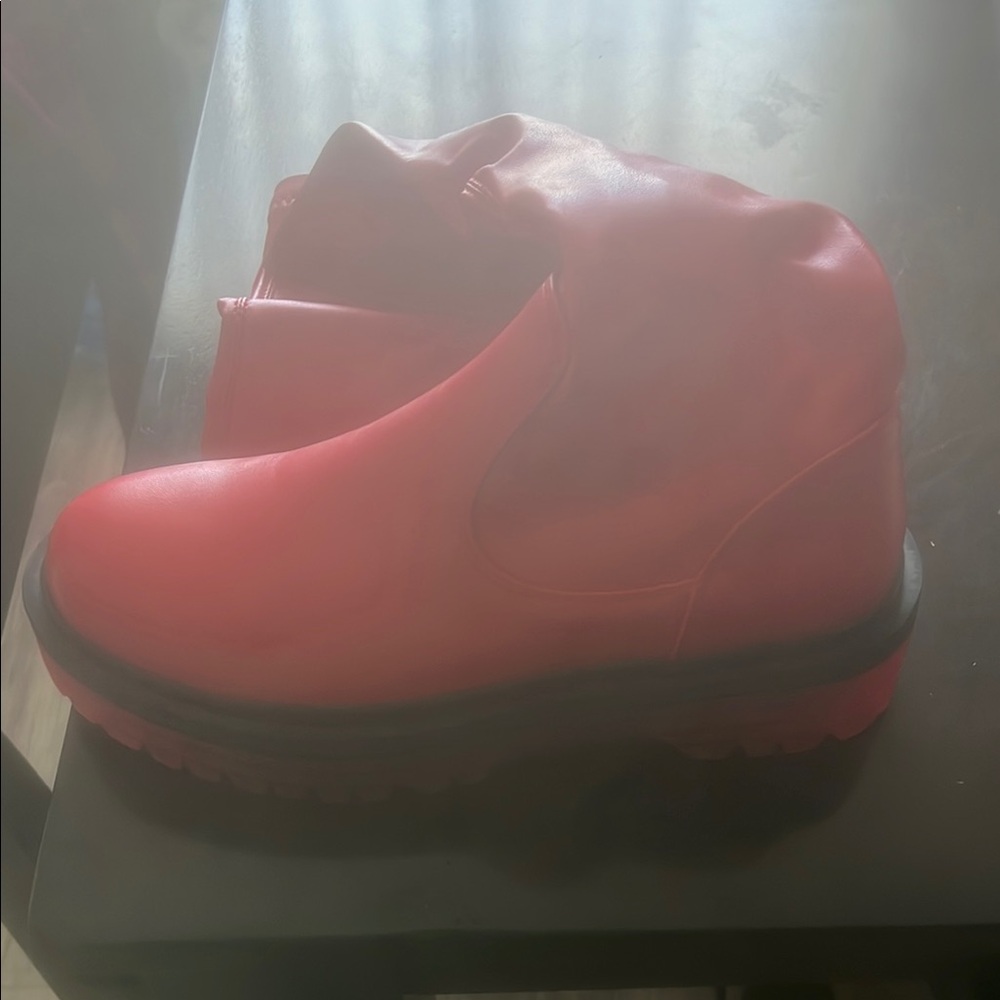 Red Ankle Boots_Azalea Wang Thigh High Faux leather boots